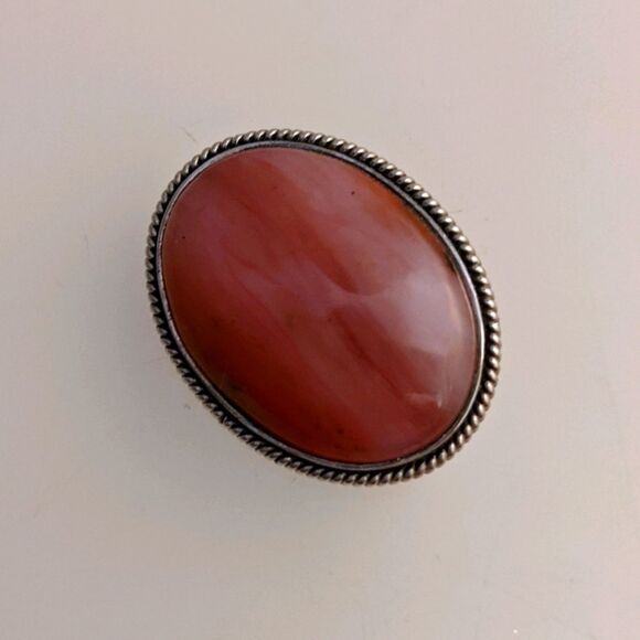 Vintage Jewelry - Vintage Sterling Silver Rhodochrosite Brooch